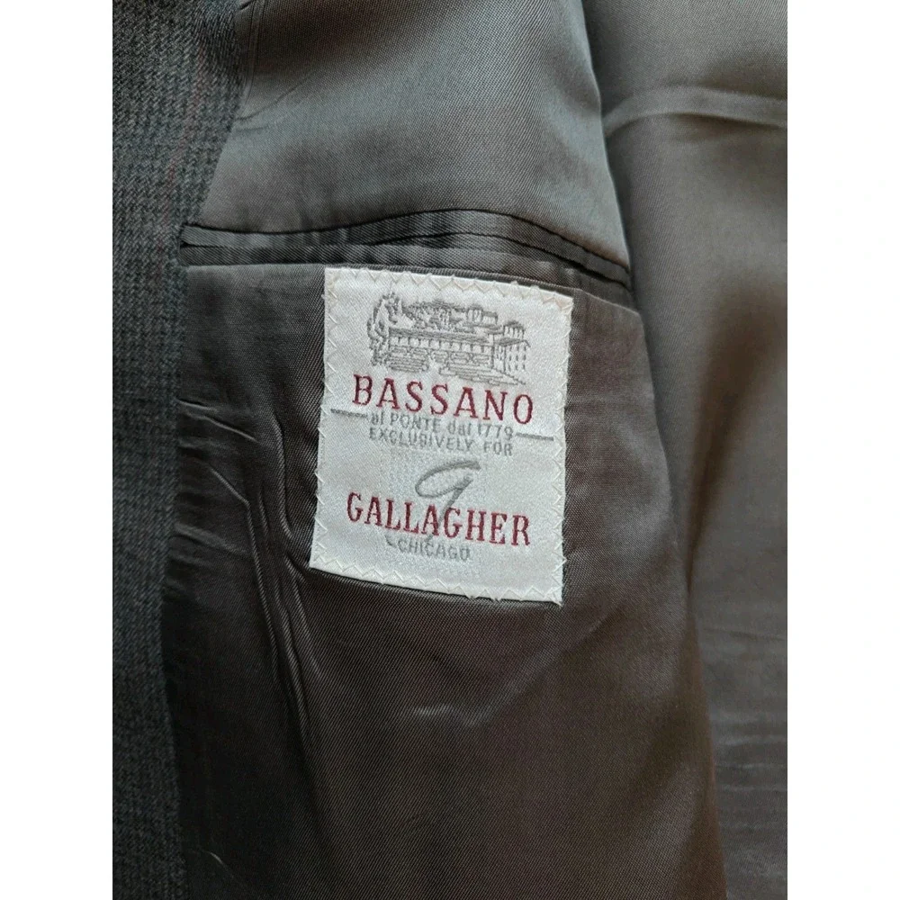 Bassano Mens Wool Sports Coat 45L Olive Gray Red Striped 2 Button Blazer Italy